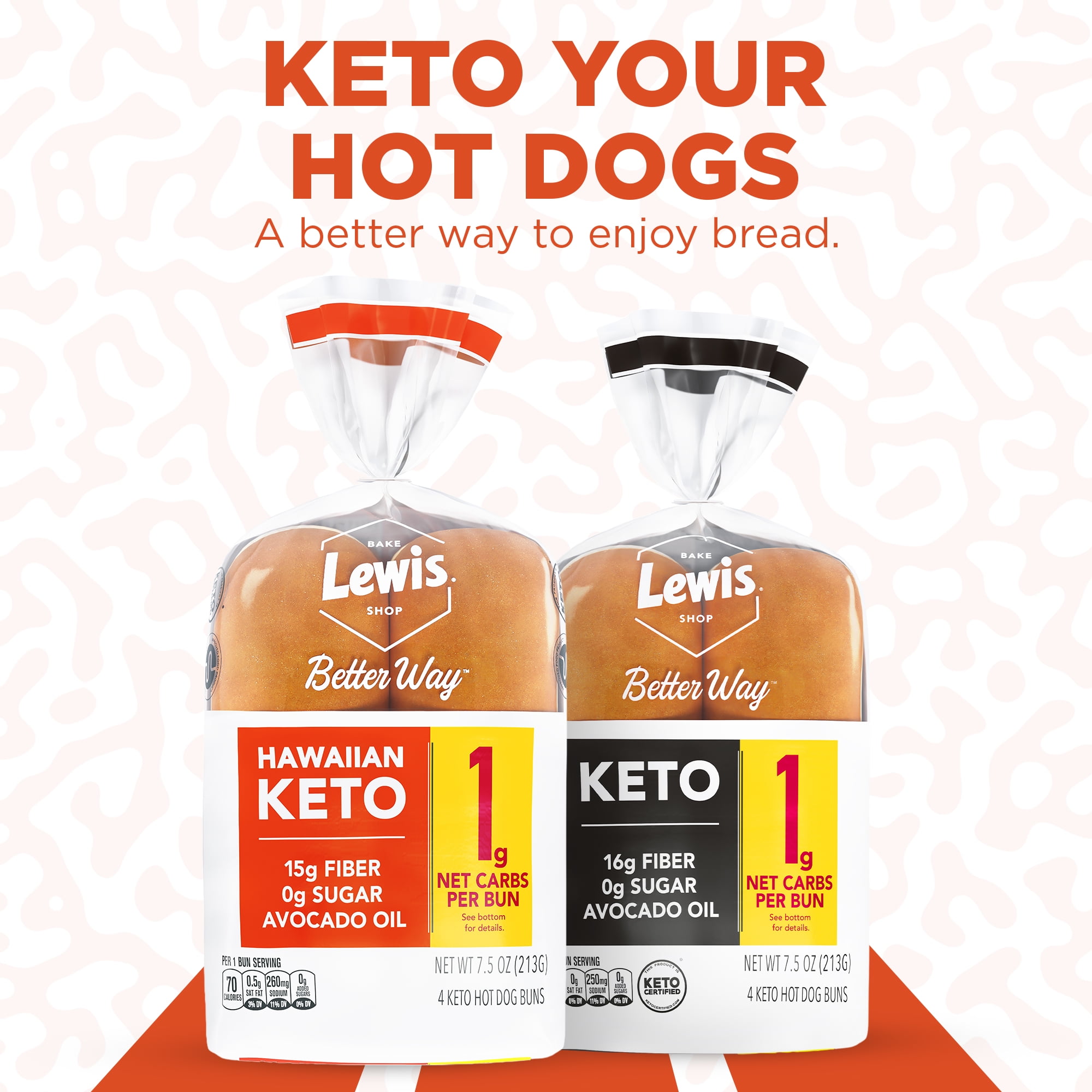 Lewis Bake Shop Better Way Keto Hawaiian Hot Dog Buns, 7.5 oz, 4 Count