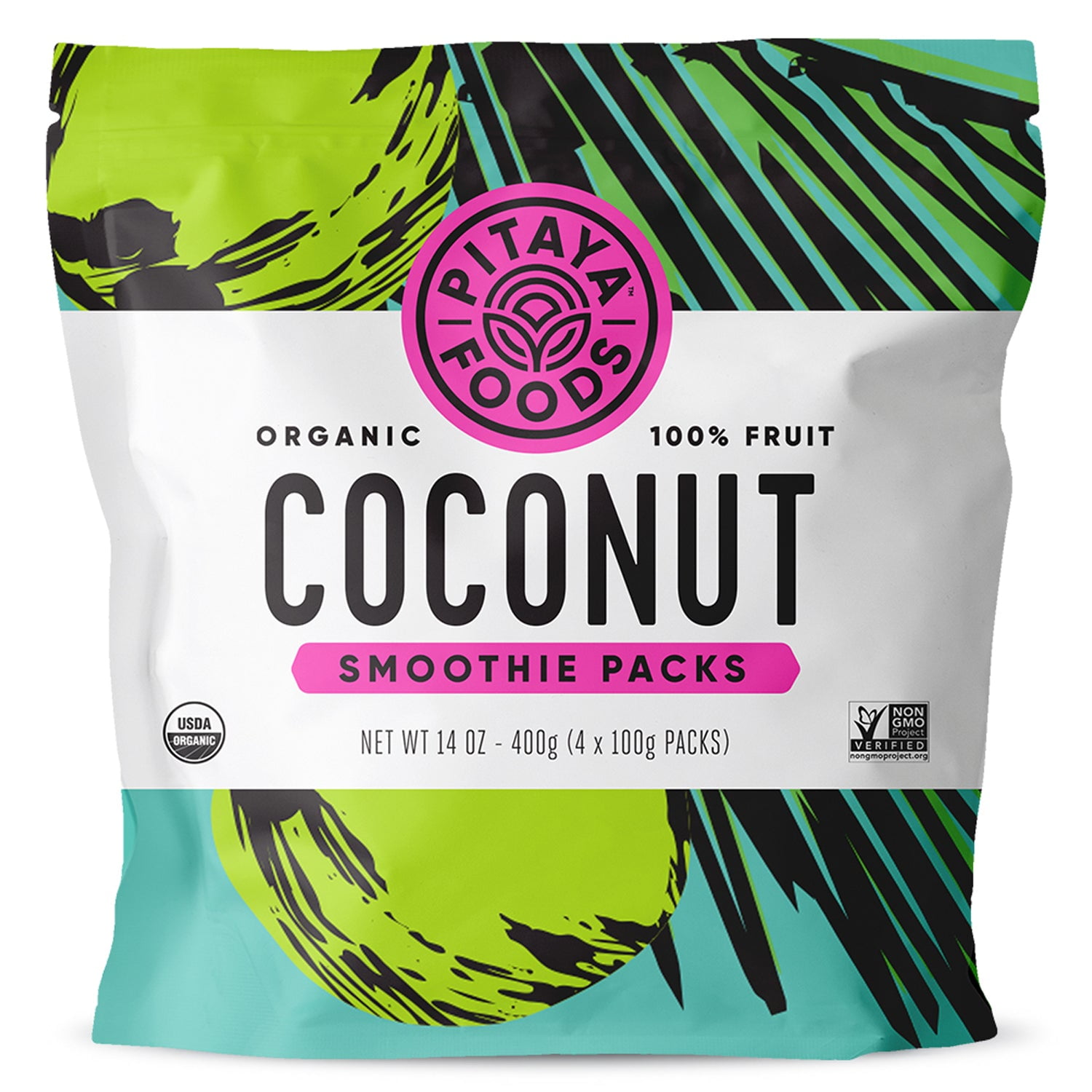 Pitaya Foods Frozen Organic Coconut Fruit Smoothie Mix Packs, 14 oz, 4