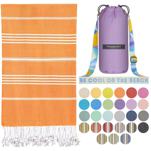 Madamelique Toalla De Playa De Algodón Turco, Color Naranja, 39 X 72 Pulgadas, Ultra Absorbente, De Secado Rápido, Suave, Duradera, Apta Para Viajes