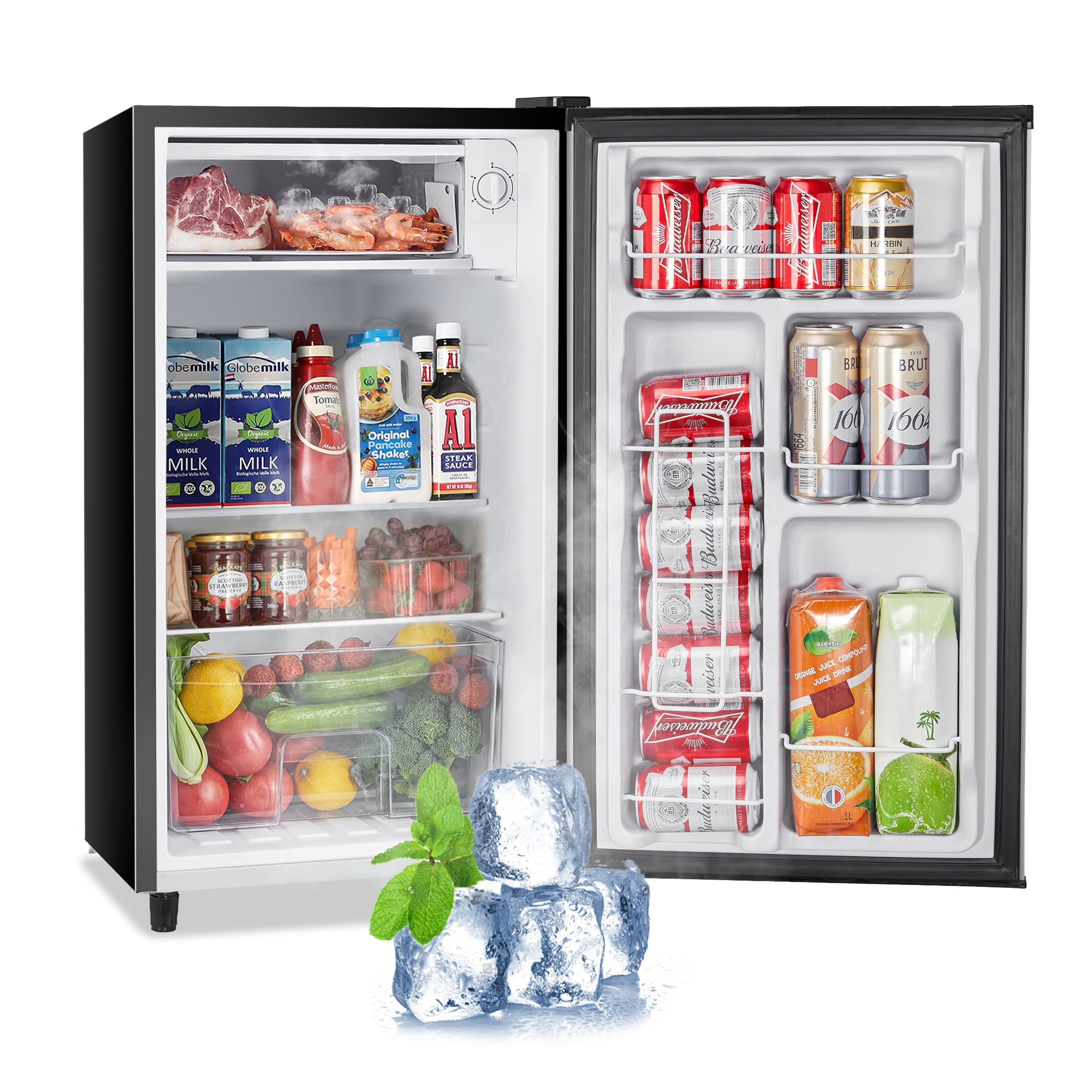edx 3.2 cu. ft. Single Door Mini Refrigerator, 17.7" Width, with Separate Freezer, Silver
