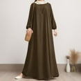 thumbnail image 2 of Xuewenshw Women Middle Solid Color Puff Sleeve Dress Zipper Front Round Neck Elastic Robe Women Long Dress, 2 of 5