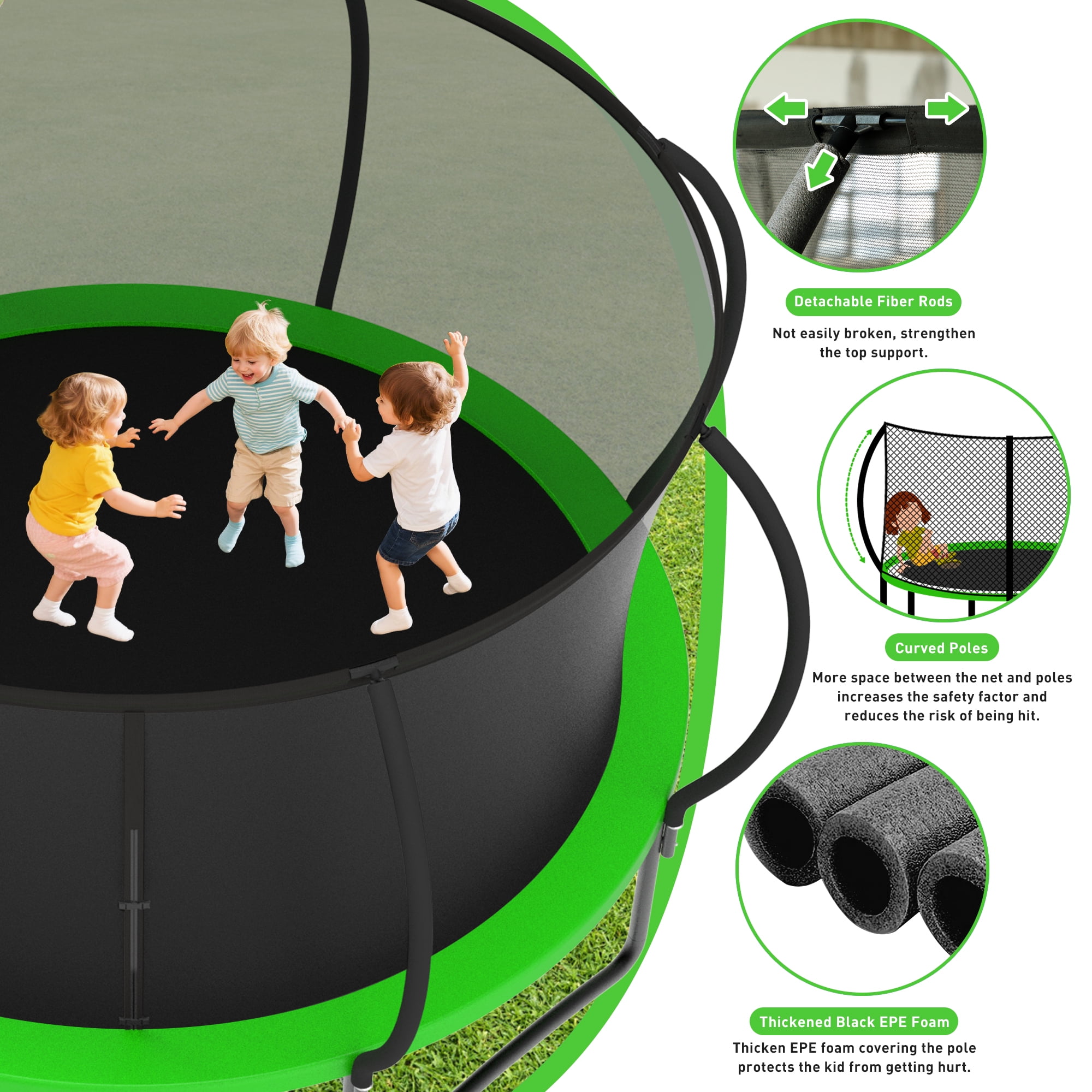 XMIKA 14FT Trampoline with Enclosure, Basketball Hoop, Ladder, Outdoor Trampolines, Heavy Duty Galvanized Full Spray Round Backyard Trampoline for Adults and Kids, 1400lbs Loading, Green