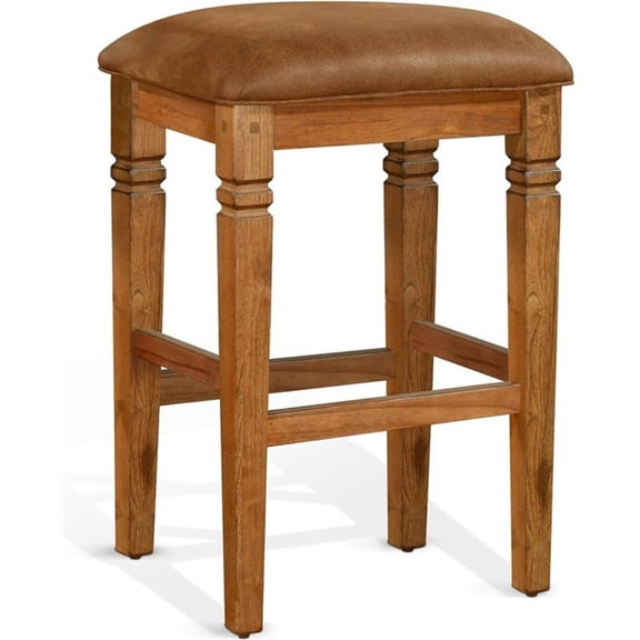Pemberly Row 30" Wood Backless Stool with Cushion Seat in Rustic Oak