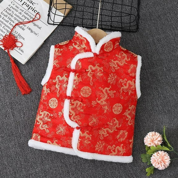 Kids Outerwear Coats Toddler Kids Vest Coat Chinese Calendar New Year Sleeveless Traditional Tang Suit Tops Baby Coat Performance
