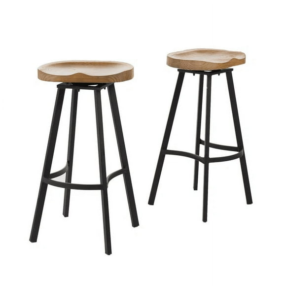 Barstools, Swivel European Bar Stools For Kitchen Bar, Counter Height Bar Stools Set Of 2, High Stools With Metal Frame Without Backrest, Solid Wood Finish