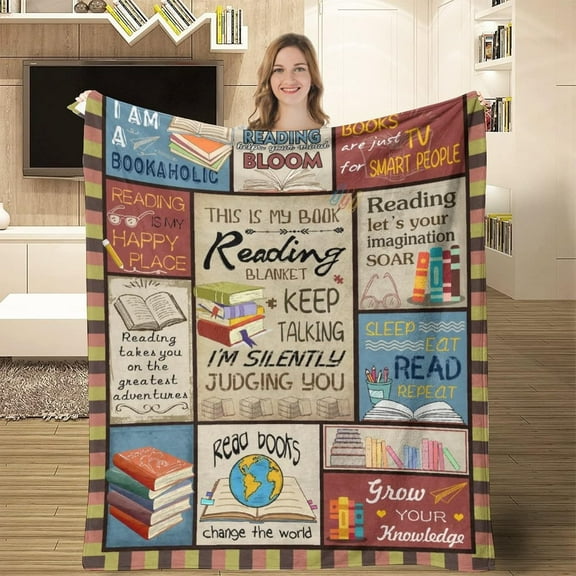 Read Book Throw Blanket Book Blanket for Boys Girls Book Lovers Gifts Blanket Soft Cozy Blanket for Home Bed Sofa 50"x40"