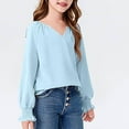 thumbnail image 6 of breaise Girls Long Sleeve Shirts Spring V Neck Lantern Sleeve T-Shirts Casual Solid Tops for Youth Teen Girls 6-16 Years, 6 of 8