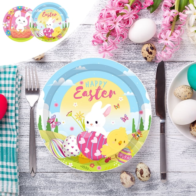 MTBLYS Easter Disposable Paper Plates Waterproof Oil Draining Painted Multicolor Design Sturdy Pulp 10 Pack 7 9 Inch Holiday Party Decoration