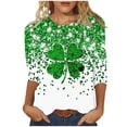 thumbnail image 3 of TaTaai Women Loose Casual Crew Neck Top St. Patrick's Day Green Print 3/4 Sleeve Fashion Tee Ladies Spring Daily Outdoor Wear Soft Comfortable Non-See-Through No Fading Stylish Gift, 3 of 5
