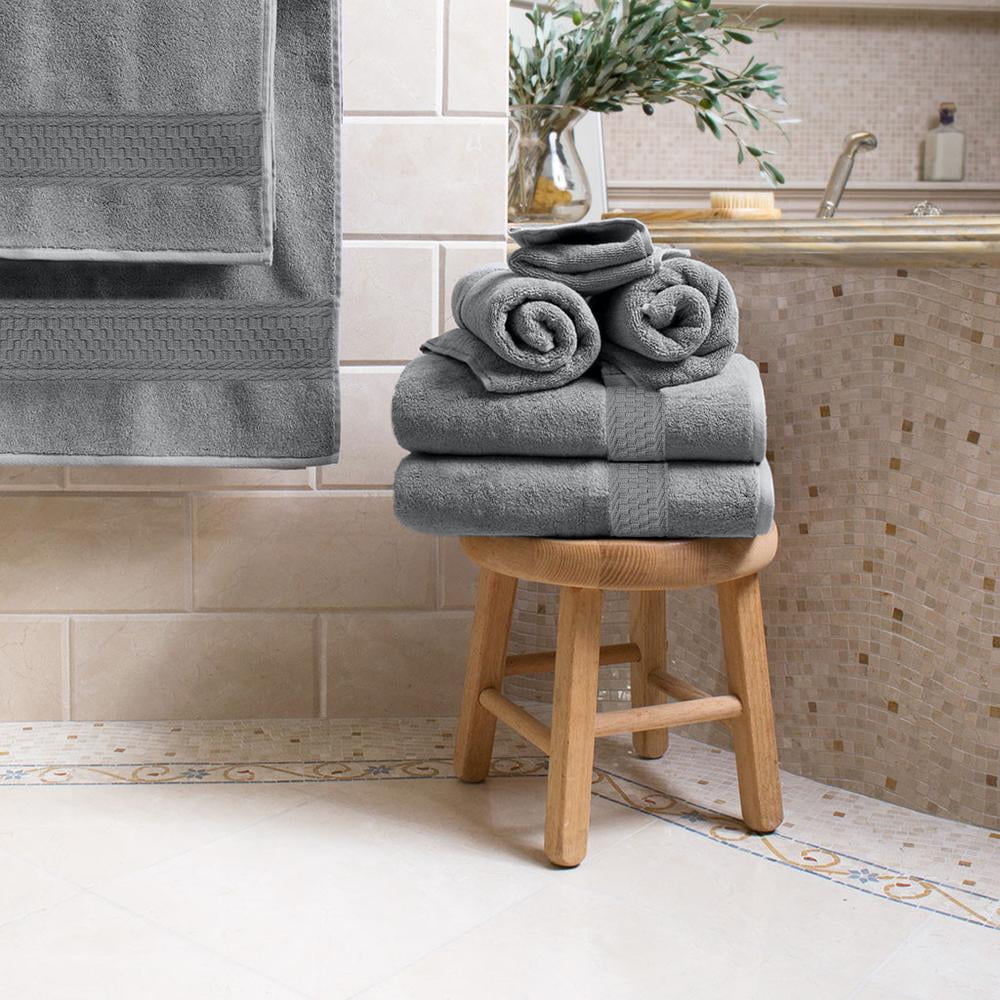 Dan River 6 Piece Towel Set Soft Quick Drying Cotton Bath Towel For Gym, Spa and Bathroom - Gray