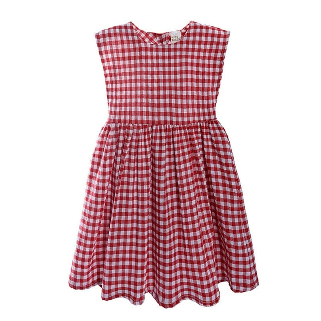Robe Sans Manches à Carreaux pour Filles Robe Vichy Décontractée Été Printemps avec Ruban 1-7 Ans Enfant