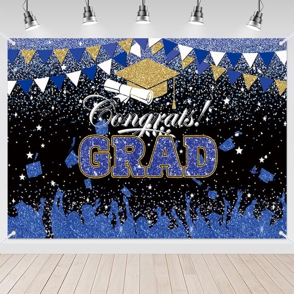 Class of 2026 7X5FT Banner Backdrop Graduation Party Decorations 2026 Blue and Black Prom Off Sign for Graduation Party Supplies 2026 Congrats Grad Banner