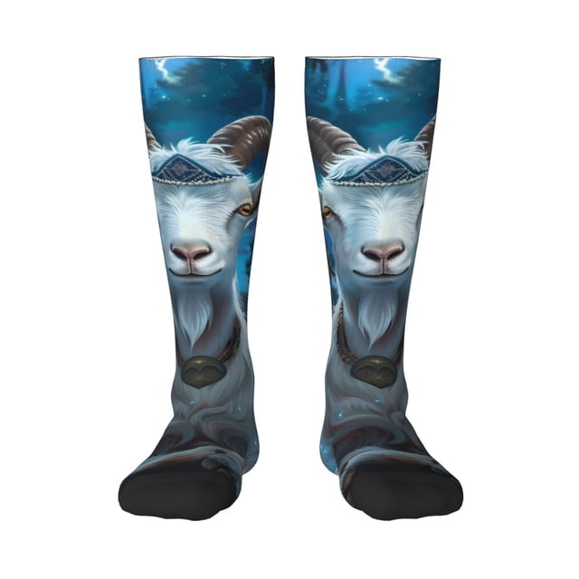 Fotbe Forest Meditating Goat Calcetas Divertidas Estampadas para Hombre y Mujer, Calcetas de Algodón hasta la Rodilla para Caminar, Correr, Enfermería y Embarazo