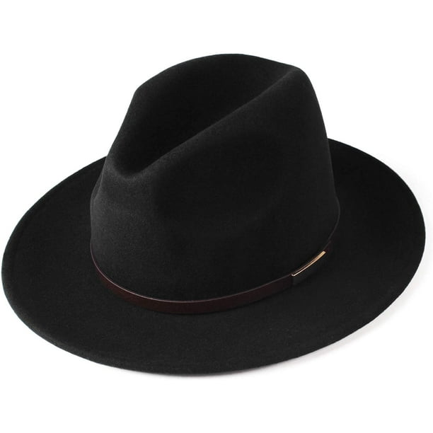 Fedora Hats for Men Women 100% Australian Wool Felt Wide Brim Hat Leather  Belt Crushable Packable 