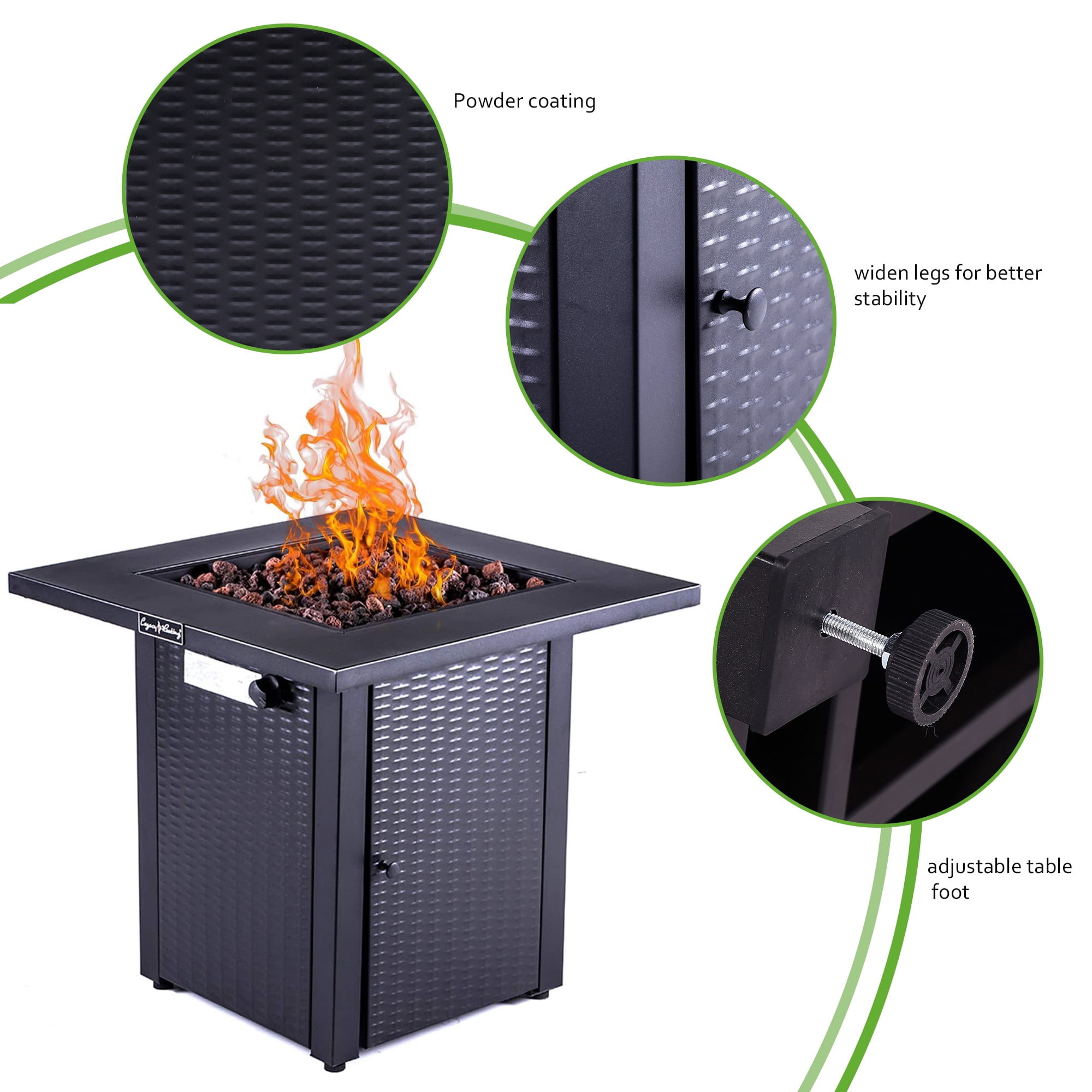 Legacy Heating 28 Inch Square fire pit ,Black wicker looking base, Table Lid Included