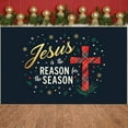 thumbnail image 7 of Gold Lettering Jesus Banner Red Plaid Cross Christian Banner Snowflake Decor Star Pattern Christmas Banner for Christmas Celebration Church Event Christian Gathering, 7 of 7
