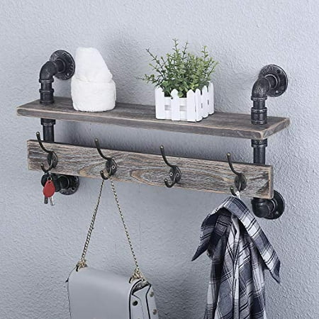 Mbqq Industrial Pipe Wall Coat Rack, Wooden Coat Rack Wall With Shelf