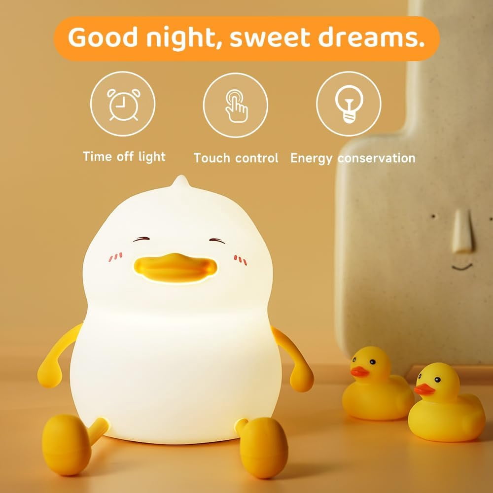 LED Cute Duck Night Light, Duck Silicone Baby Night Light, Rechargeable Table Lamp, Bedside Lamp with Touch Sensor for Bedroom, Living Room, 3 Dimmable Functions