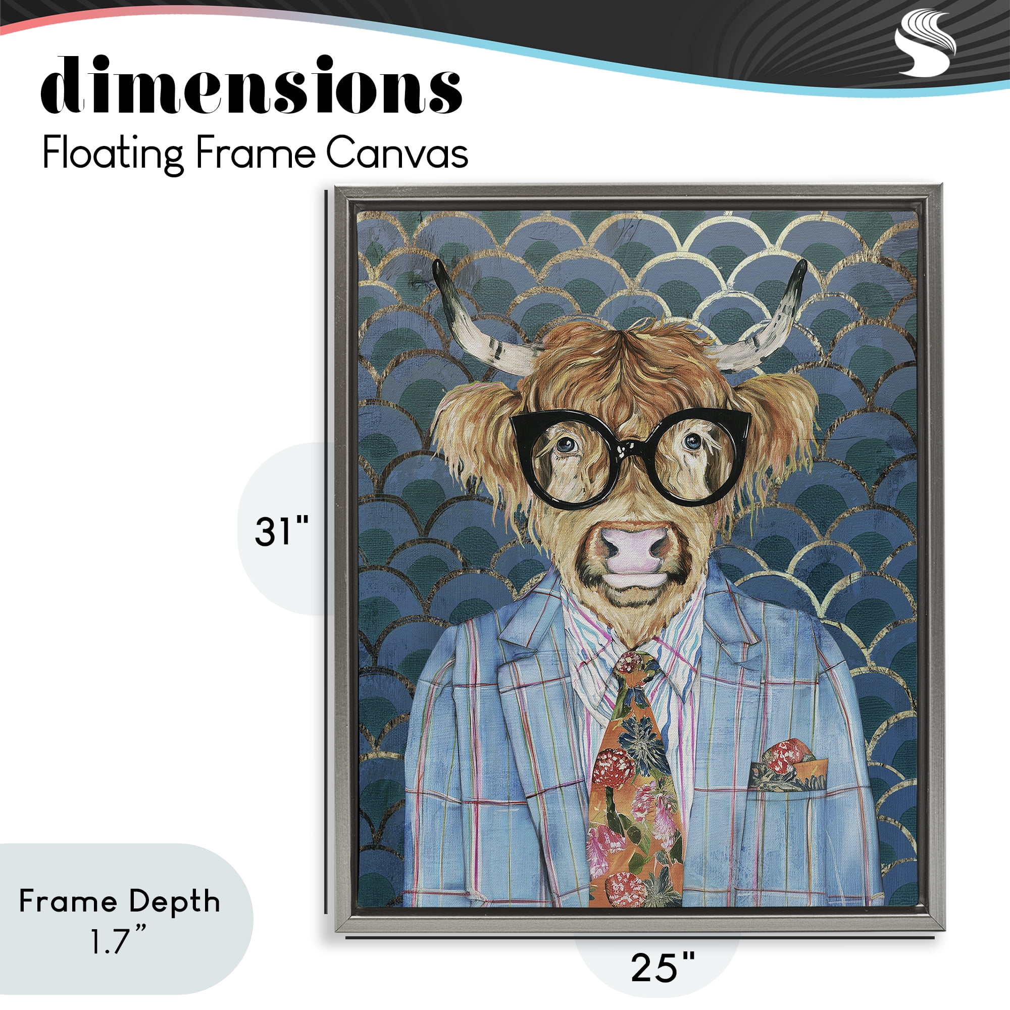 Stupell Industries Cool Highlander Portrait Gray Framed Floater Canvas Wall Art, design by Svetlana Aleynikova