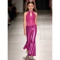 thumbnail image 5 of TiaoBug Sparkle Sequin Jumpsuit 70s Outfits for Girls Sleeveless Metallic Bell Bottom Romper Disco Dance Wear Hot Pink 6, 5 of 7