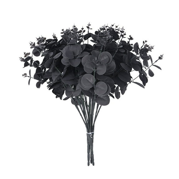 Wadada Black Halloween Decor, Artificial Flowers, Artificial Eucalyptus Branches Stems, Silver Dollar Eucalyptus Leaves Plant for Gothic Home Decor Wedding Table Centerpiece Party Decor (3 PCS)