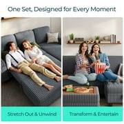 LINSY HOME 3 Seaters Sectional Couches for Living Room, Sofa Bed with Storage Seat, Pull Out Couch Bed with Storage Ottoman, Dark Gray