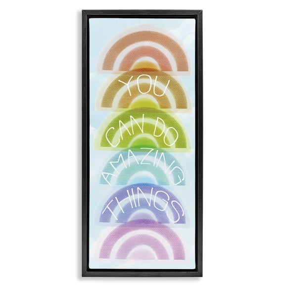 Stupell Industries Eclectic Amazing Things Rainbow Encouragement Black Floating Frame Canvas Art, 11 x 25, by Lil' Rue