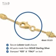 thumbnail image 3 of Tilo Jewelry Yellow Gold Plated Solid 925 Sterling Silver Diamond-Cut Oval-Shaped Beaded Station Chain Necklace with Secure Lobster Lock | 18 Inch | Everyday Necklace for Women, Men, Unisex, 3 of 12