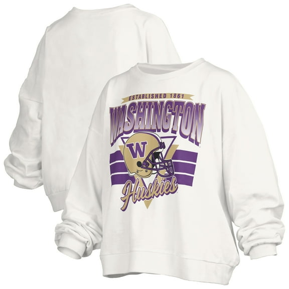 Women's Pressbox White Washington Huskies Oversized Janice Retro Waist-Length Pullover Sweatshirt