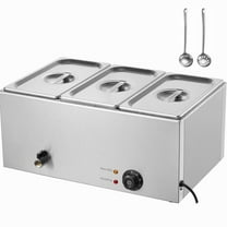 KFFKFF 3-Section Professional Food Heating Station, 17.4QT Electric Buffet Server, 1200W, Stainless Steel, with Temperature Adjustment 86-185°F for Event Catering and Dining Venues, Silver