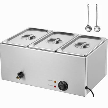 KFFKFF 3-Section Professional Food Heating Station, 17.4QT Electric Buffet Server, 1200W, Stainless Steel, with Temperature Adjustment 86-185°F for Event Catering and Dining Venues, Silver