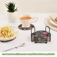 thumbnail image 5 of Yayeee 6 PCS Drink Coasters with Holder Set Woven Absorbent Round Tabletop Hot Pad, Yellow Floral Flamingo, 5 of 7