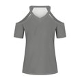 thumbnail image 4 of Pincandy Women's Summer Fashion Solid Color-neck Off Shoulder Casual Short Sleeved Top Short Sleeved-neck Top/Shirt,Gray,S, 4 of 5