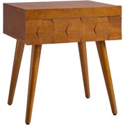 HULALA Home End Table with Charging Station, Side Table with Drawer and Pull-Out Shelf, Nightstand Bedside Table with USB Ports and Outlets, Acorn