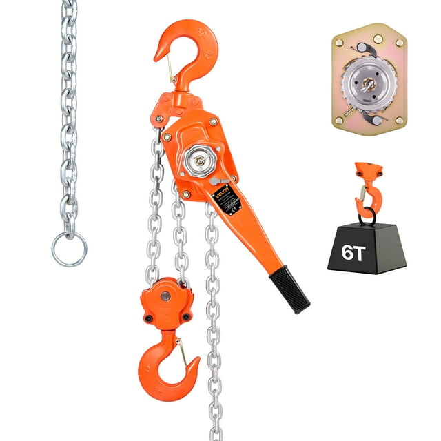Polipasto de cadena manual VEVOR, capacidad de 6T 13200LBS, polipasto de alta resistencia, cadena de acero aleado G80 de 20 pies de elevación con freno mecánico de doble trinquete