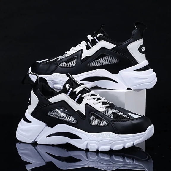 Lightweight Dad Shoes | Mens Breathable Mesh Sneakers Basketball Style Casual Shoes Chunky Comfort Street Style | High Top, Lace Closure, Round Toe, All-season, Keep Dry