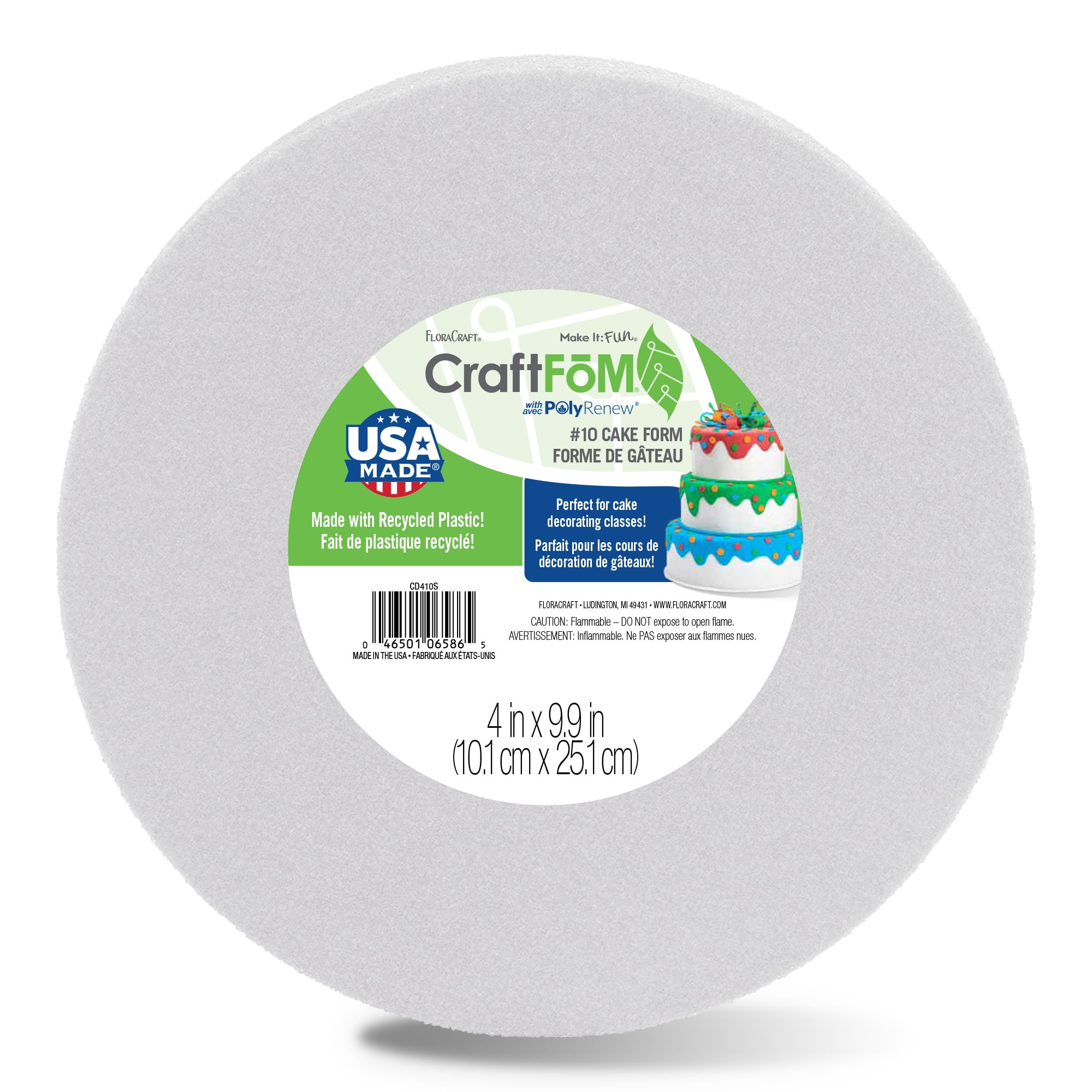 FloraCraft CraftFōM Round Cake Form White, 4" x 9.9", 12 Pack