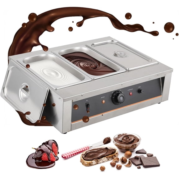 Trilenars Chocolate Tempering Machine,3.3L 3-Tank Melting Pot with Temp Control (32~176℉),800W Stainless Steel – Commercial Warmer for Chocolate,Cream,CS-3 3.3L