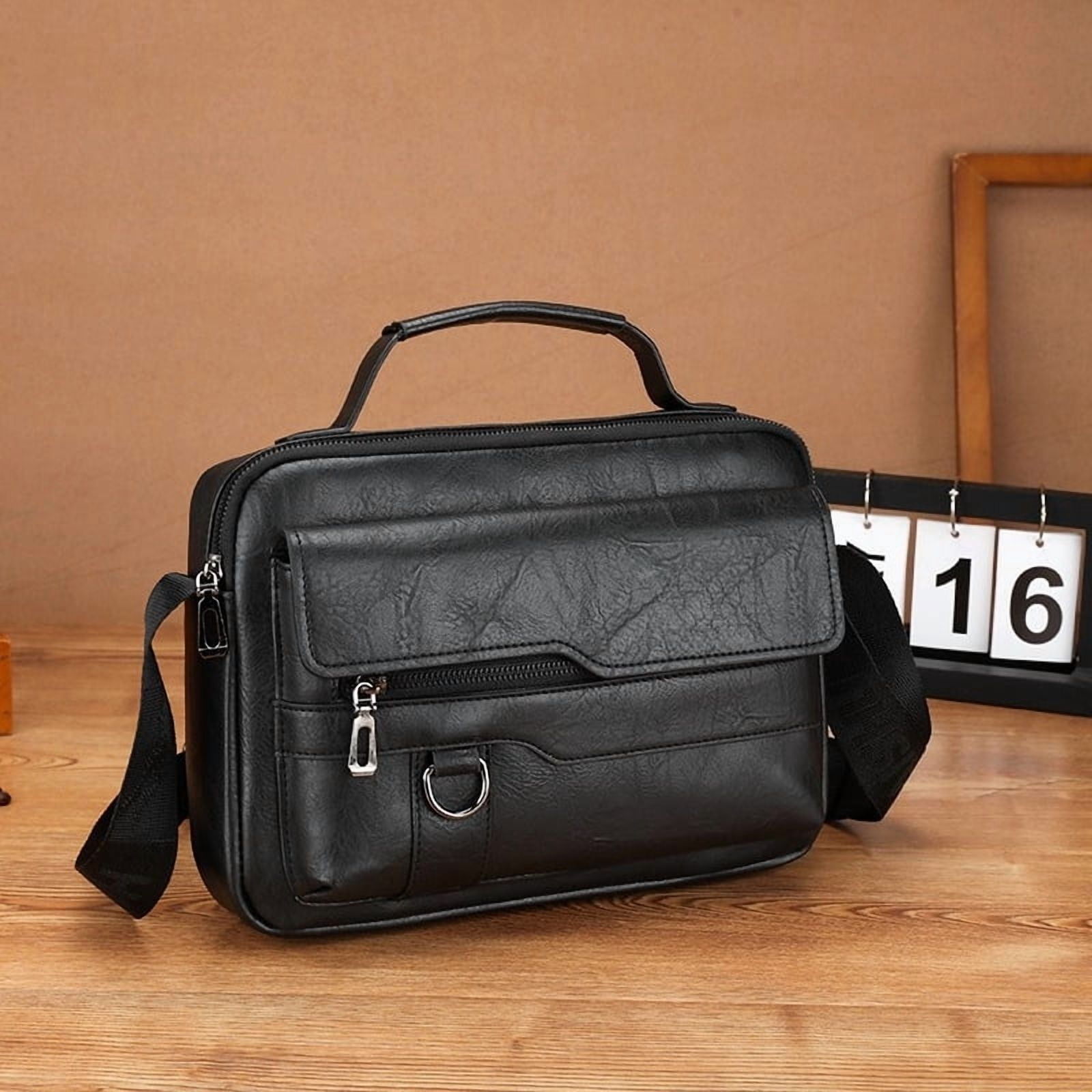 Men'S Leather Handbag Briefcase Large Capacity Cross Messenger Casual Business Tote Square Card Wallets Crossbody Shoulder Bag