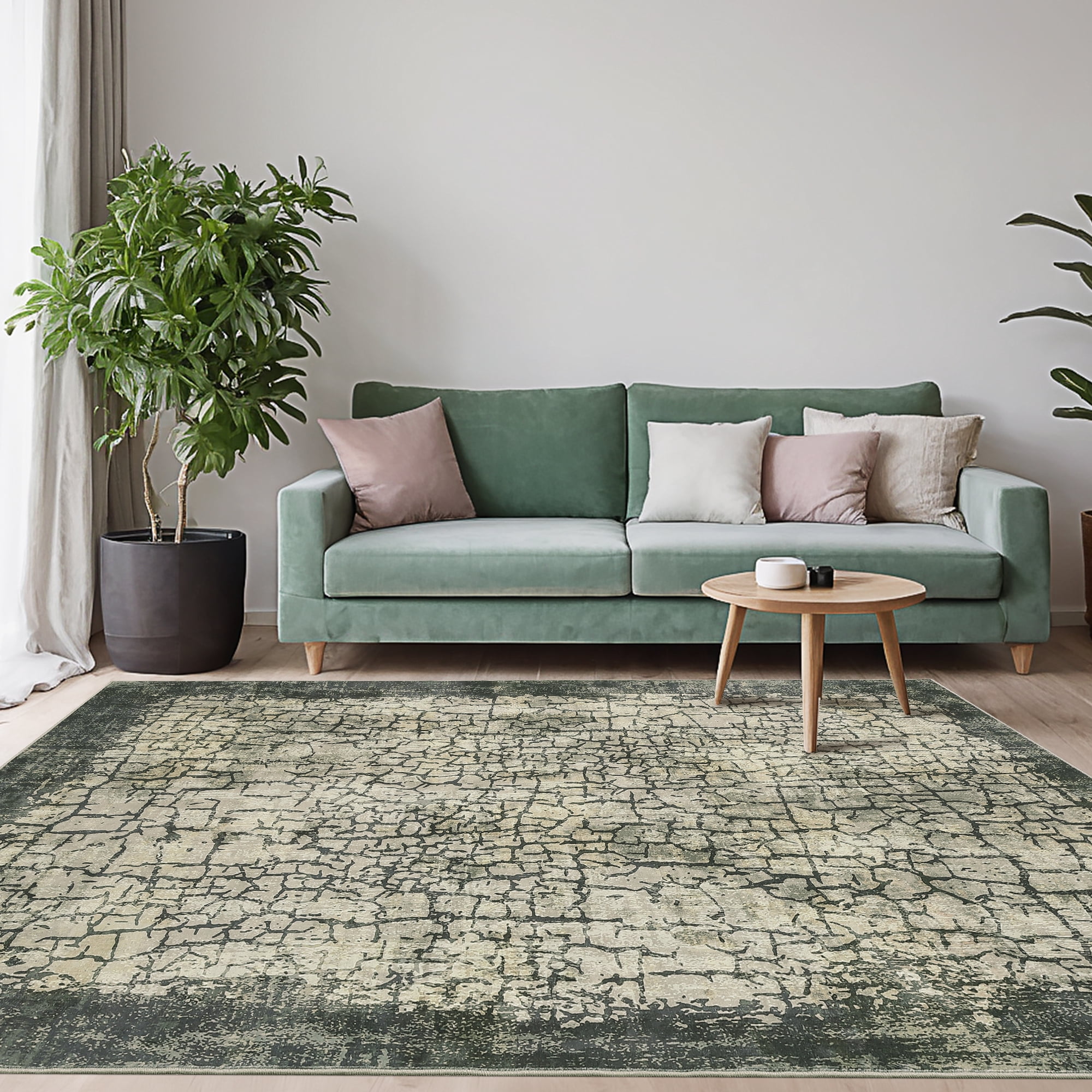 Hasoo 8' x 10' Area Rug for Living Room Abstract Non Slip Indoor Carpet, Green