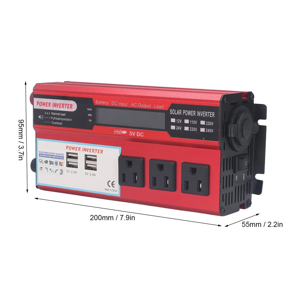 PrePat Car Power Inverter 5000W DC 12V To AC 110V Pure Sine Wave Solar Converter 4 USB