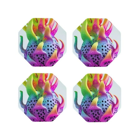

Tideii Colorful Glitter Dagon Fruit for Leather Coasters 4 Pieces Anti-fouling and Anti-scalding Decorative Coasters Suitable for Restaurants Kitchens Coffee Shops-Octagon