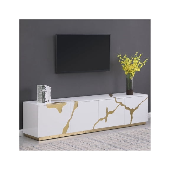 Sanford White High Gloss Wood with Gold Accent Modern TV Stand