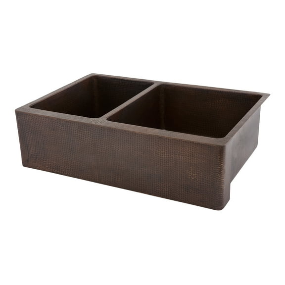 Premier Copper Products Ka40db33229 33" Farmhouse Double Basin Copper Kitchen Sink -