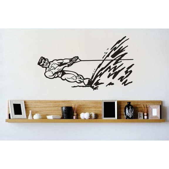 Vinyl Wall Decal Sticker : Wakeboard Surfing Man Image Bedroom Bathroom Living Room Picture Art Peel & Stick Mural Size: 14 Inches X 28 Inches - 22 Colors Available