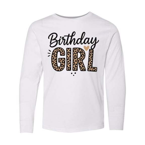 Inktastic Leopard Print Birthday Girl Long Sleeve Youth T-Shirt