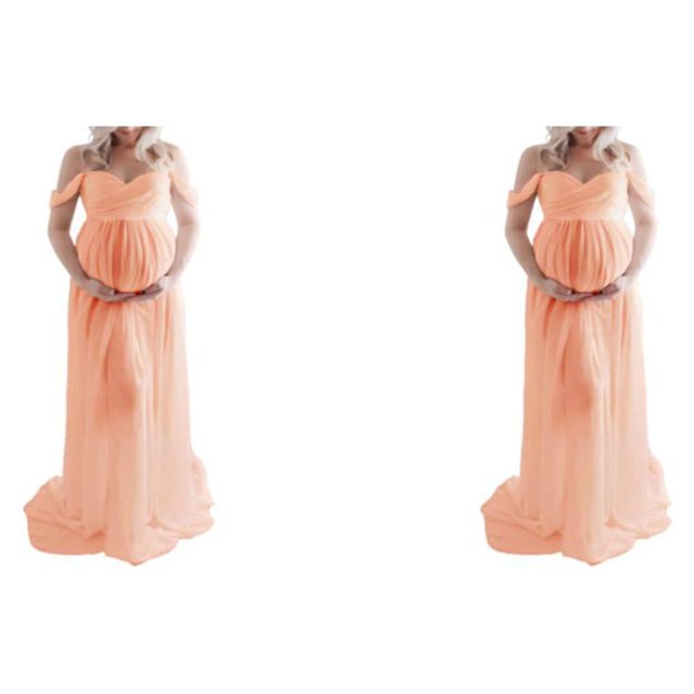 Sonducket Vestido de fotografía de maternidad vestido frente Maxi embarazo largo mujeres embarazadas Prop Baby Showers Outfit rosa L Rosa L 2Conjunto