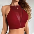 thumbnail image 4 of XMMSWDLA Women's Sleeveless Mock Neck Slim Fit Ruched See Through Mesh Tank Top Red Cami Tank Tops Women, 4 of 6