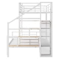 thumbnail image 6 of Bunk Bed Twin Over Full, Metal Bunkbed Frames with Storage Stairs, Wire Shelving and Wardrobe, Full-Length Guardrail, No Box Spring Needed, White, 6 of 9