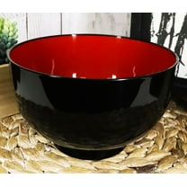 Ebros Made In Japan Black Red Lacquer Copolymer Plastic Large Bowl 38oz Set of 6